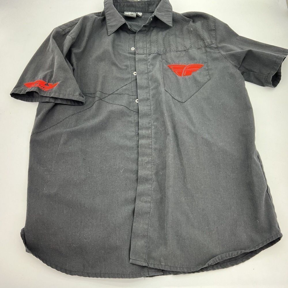 Fly Racing Black Snap Button Shirt Logos Size Medium